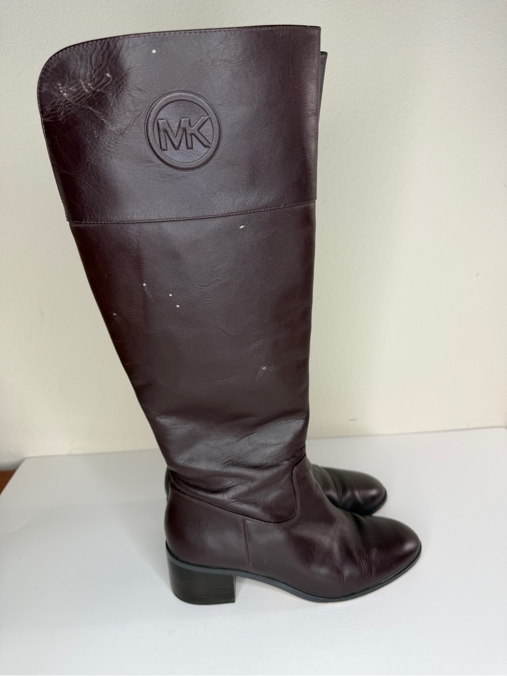 Michael Kors Women’s Brown Leather Knee-High Riding Boots Logo Zip US Size 8M